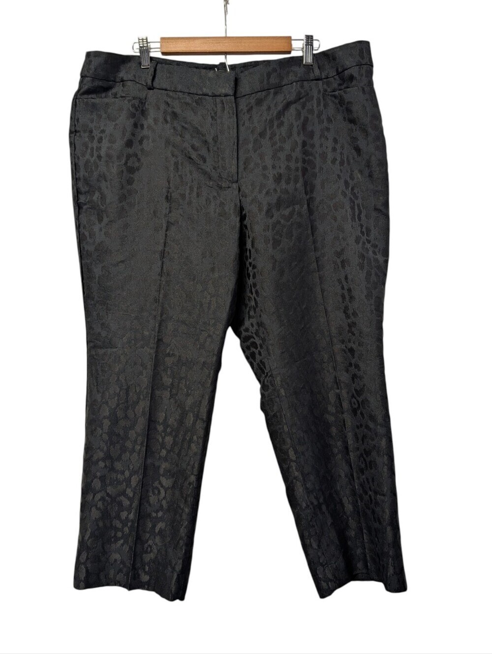 Talbots Black Leopard Print Cropped Pants 16WP Plus Petite Animal Print Slim NWT